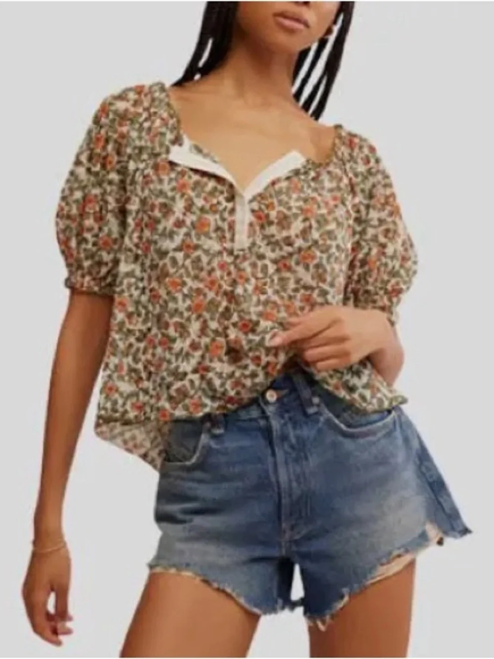 NWT Free People Astra Peasant Top in the Daisy Combo color-way,XSTP